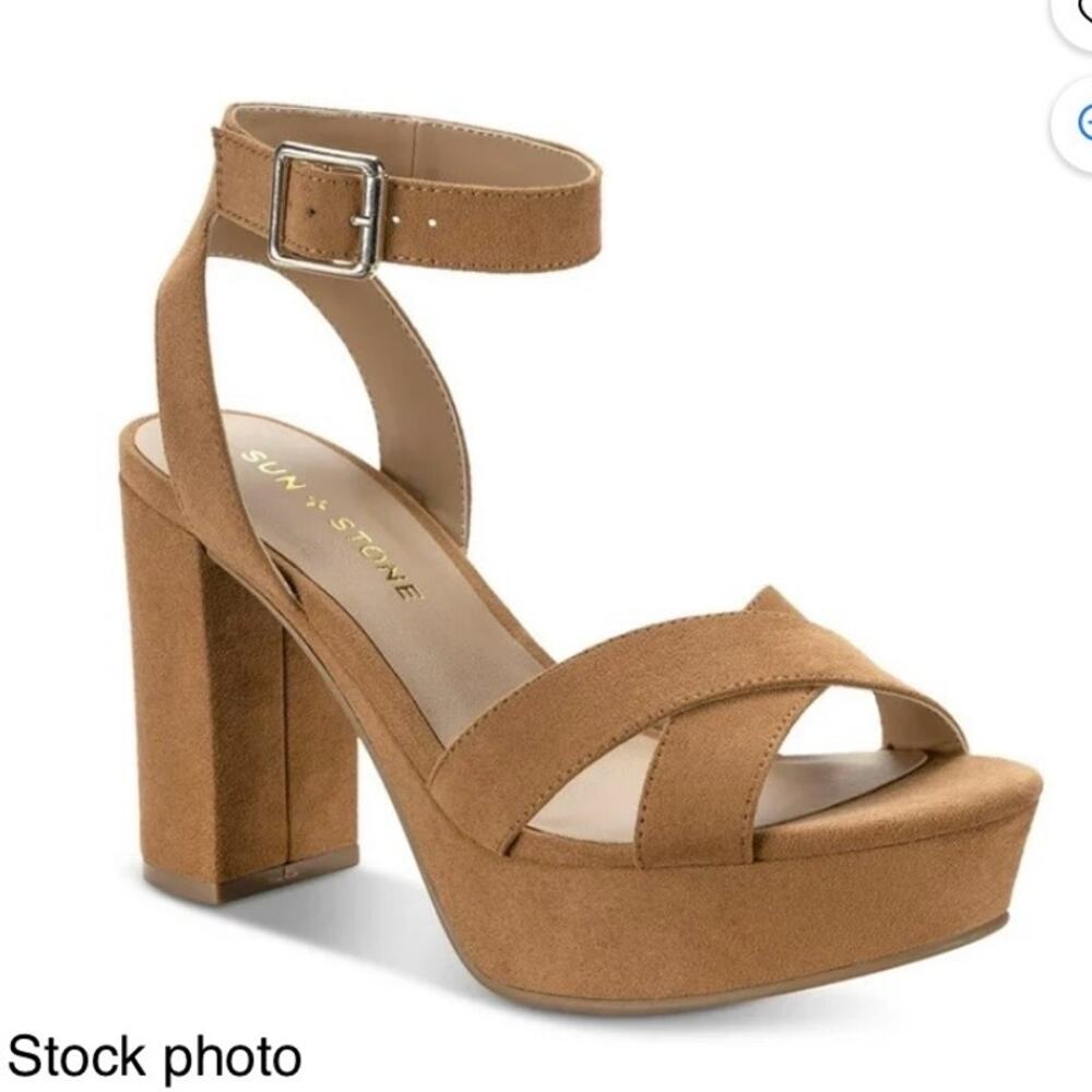 Sun + Stone Lillah Block Heel Platform Dress Sandals, Brown Women Size 11M NWOT